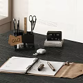 Notebook pen container electronic desk calendar headset 3d model