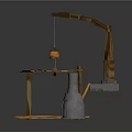 Rustic Decorative Ornament Set With Wooden Platform Ladder And Stone Structure