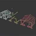 Wooden Building Frame Models With Structural Beams And Construction Supports 3d model