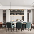 Luxury Modern Restaurant Interior With Dining Table Upholstered Chairs And Wine Rack 3d model