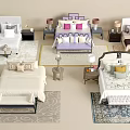 Stylish Double Bed Designs With Upholstered Headboards Bedside Tables And Rugs 3d model