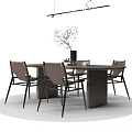 Modern Dining Table Set With Four Chairs Vase And Hanging Pendant Light 3d model