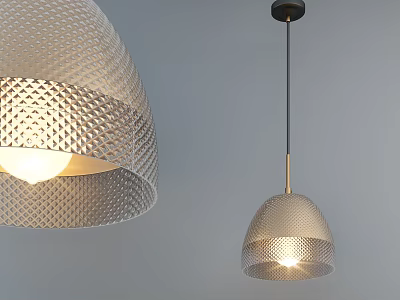 Modern Minimalist Ceiling Pendant Lights With Transparent Textured Dome And Black Gold Metal Rods 3d model