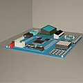 Detailed Architectural Model With Various Structures White Building And Blue Areas