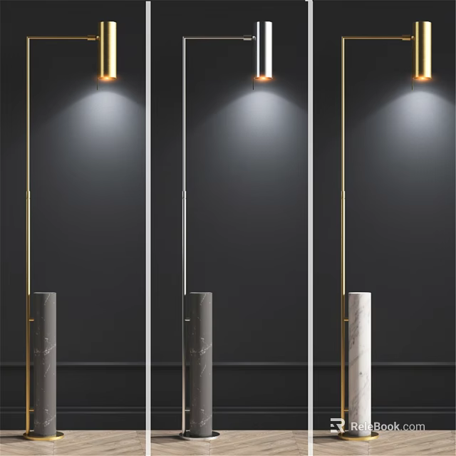 Modern Floor Lamp With Gold Metal Stand And Marble Base For Home Decor 3d model 