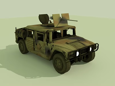Military Off Road Vehicle With Camouflage Exterior And Roof Mounted Equipment 3d model
