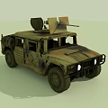 Military Off Road Vehicle With Camouflage Exterior And Roof Mounted Equipment
