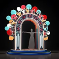 Vibrant Art Installation With Archway Human Silhouette And Colorful Circular Geometric Decorations