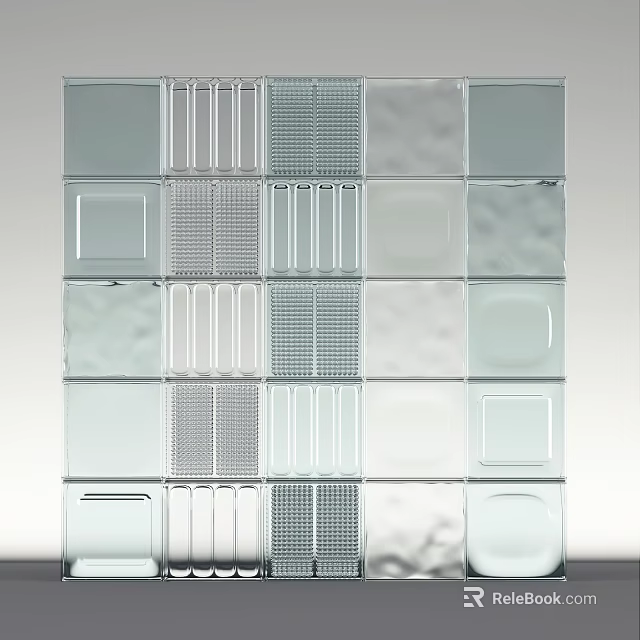 Modern Glass Block Partition With Various Textured Patterns For Interior Design 3d model