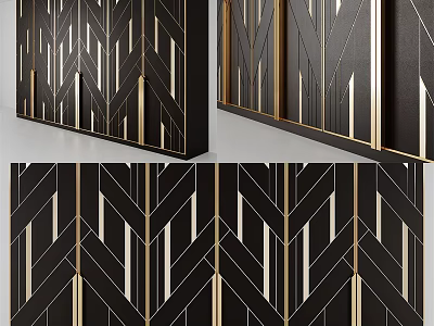 Elegant Modern Wardrobe Interior Design With Black Finish And Gold Geometric Lines 3d model