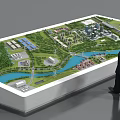 Urban Building Complex With Riverfront Green Space And City Development Plan