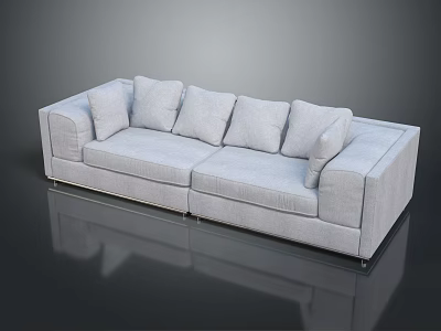 Modern Gray Fabric Double Sofa With Comfortable Cushions And Metal Legs 3d model
