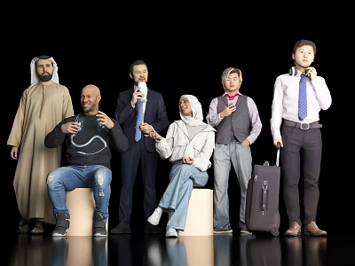 Diverse Group of People Standing Sitting With Luggage and Various Clothing Styles 3d model