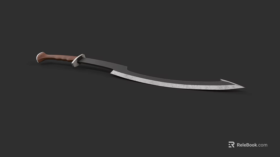 Traditional Curved Weapon Sword With Wooden Handle And Sharp Metal Blade 3d model 