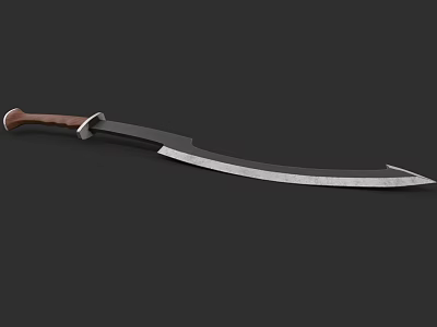 Traditional Curved Weapon Sword With Wooden Handle And Sharp Metal Blade 3d model