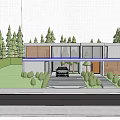 Modern Detached Villa Exterior Design Featuring Garage Car Entrance People And Lush Greenery Landscaping