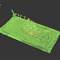 Ancient Wooden Water Vessel Model with Lanterns Stones and Ornate Wooden Frame