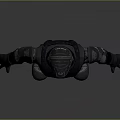 Futuristic Game Movie Character in Dark Armor with Green Glowing Helmet and Sci Fi Gear