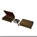 Open Cigar Box With Cigars Ashtray And Closed Case On White Background