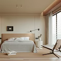 Modern Bedroom Interior With Beige Walls Brown Headboard Gray Quilt White Pillows And Nightstands
