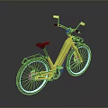 Bright Yellow Modern Bicycle With Rearview Mirrors Front Basket And White Rimmed Wheels
