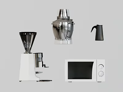 Essential Kitchen Appliances With Grinder Stainless Steel Food Processor Kettle And Microwave 3d model