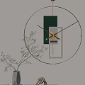 Round Clock With Green Vertical Striped Decoration White And Brown Geometric Shapes And Green Plant
