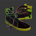 Stylish High Top Shoes Dark Gray Upper Neon Yellow Sole And Black Laces