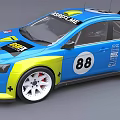 Blue And Yellow Racing Car With Number 88 And Sponsor Logos