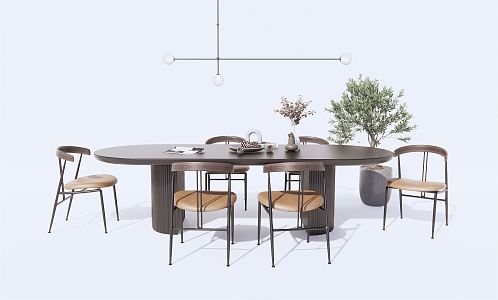 Modern Dining Table and Chair Combination Dining Table and Chair Leisure Chair Potted Plant 3d model