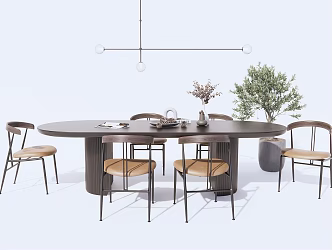 Modern Dining Table and Chair Combination Dining Table and Chair Leisure Chair Potted Plant 3d model