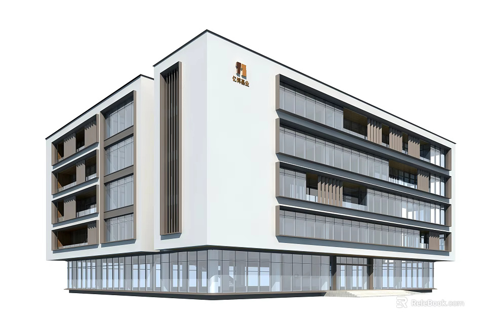 Modern Multi Storey Office Building With Glass Facade And Balconies 3d model 