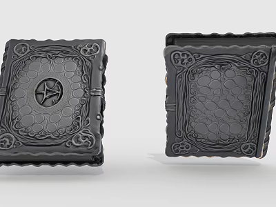 Vintage Black Hardcover Books With Decorative Carved Patterns And Ornate Design 3d model