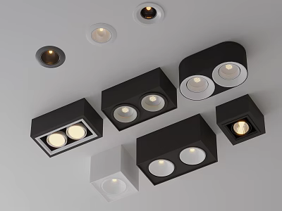 Modern Downlights And Spotlights With Black White Square Round Ceiling Light Designs 3d model