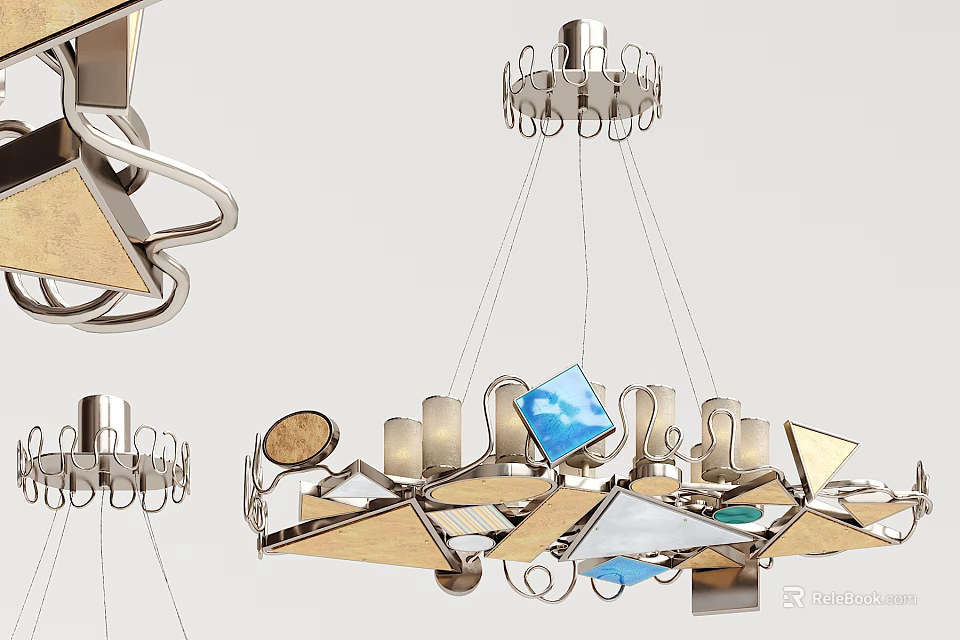 Modern Geometric Chandelier Design With Metal Frame Multi shaped Panels And Hanging Structure 3d model