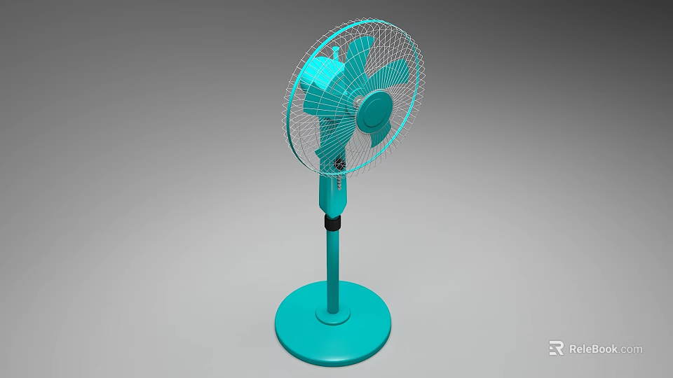 Modern Turquoise Stand Fan with Stable Base Adjustable Stand and Protective Grill for Home Cooling 3d model 