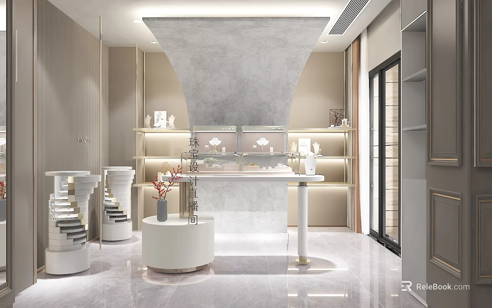 Modern Luxury Jewelry Store Interior With Display Cabinets And Decor 3d model 
