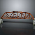 Orange Metal Truss Bridge With Concrete Piers And Water Reflection On Gray Background