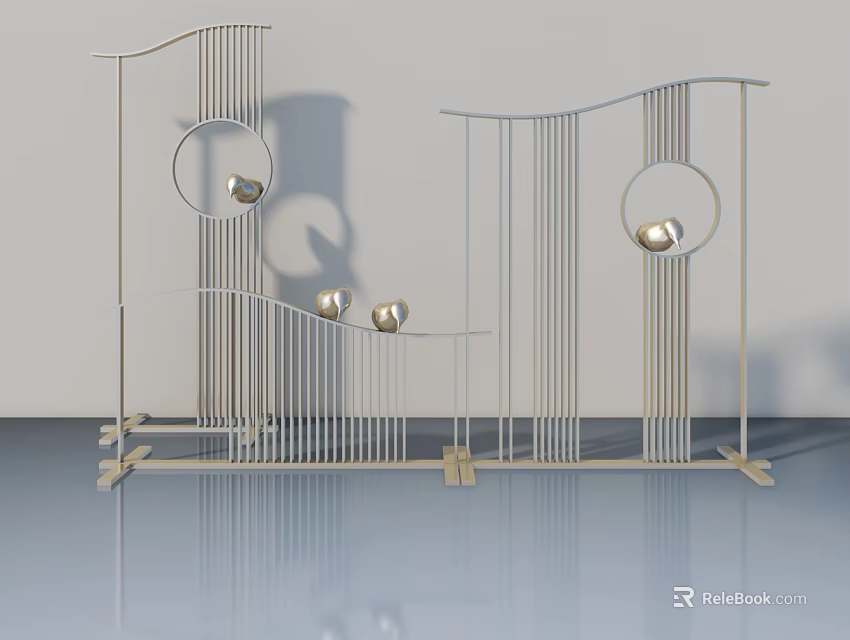 Modern Swing Door Design With Metal Frame And Circular Decorative Elements 3d model