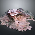 Natural Wooden Stump Cross Section Displaying Growth Rings And Stone Texture Details