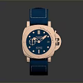 Stylish Wrist Watch with Blue Leather Strap Rose Gold Case and Blue Dial Hands Markers