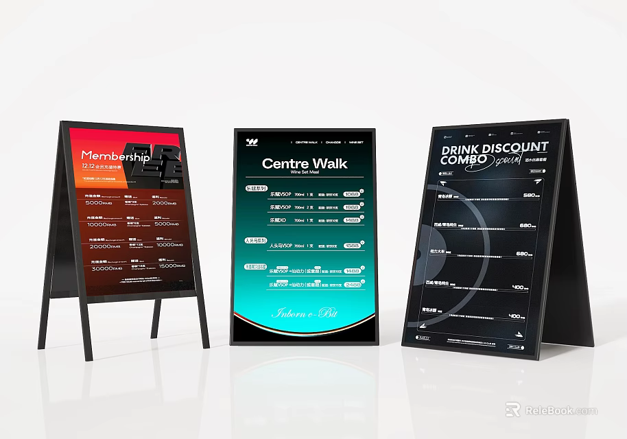 Three Outdoor Standing Commercial Advertising Signboards With Different Information Display Designs 3d model 