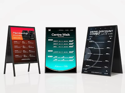 Three Outdoor Standing Commercial Advertising Signboards With Different Information Display Designs 3d model