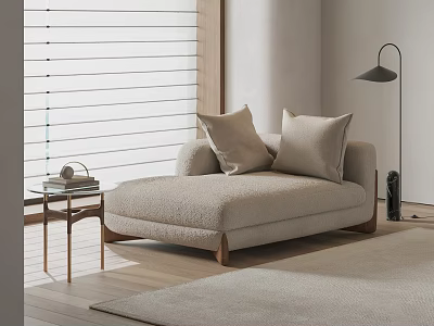 Modern Beige Plush Chaise Lounge Interior With Throw Pillows Side Table And Floor Lamp 3d model