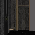 Modern Elevator Hallway With Dark Brown Geometric Pattern Embedded Lighting And Metal Accents 3d model