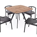 Modern Wooden Dining Table Set With Square Top And Black Armrest Chairs 3d model
