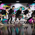 Men Roller Skating in Black Outfits With Helmets Against Colorful Graffiti Wall