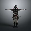 Tactical Armored Character with Helmet Rifle and Biological Creature Design Features