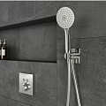 Bathroom Components Including Showerhead Control Knob And Shelf On Gray Wall 3d model