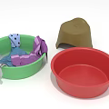 Colorful Plastic Basins With Clothes And Brown Lid For Daily Use